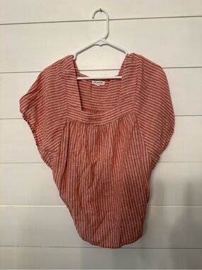 beachlunchlounge Coral-Striped Square Neck Blouse